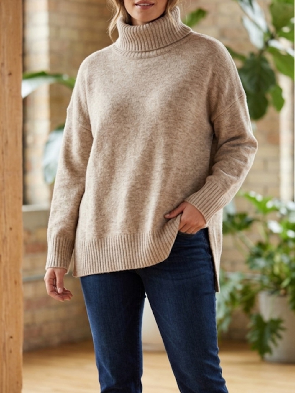 Brown Knit Turtleneck Sweater Size XL